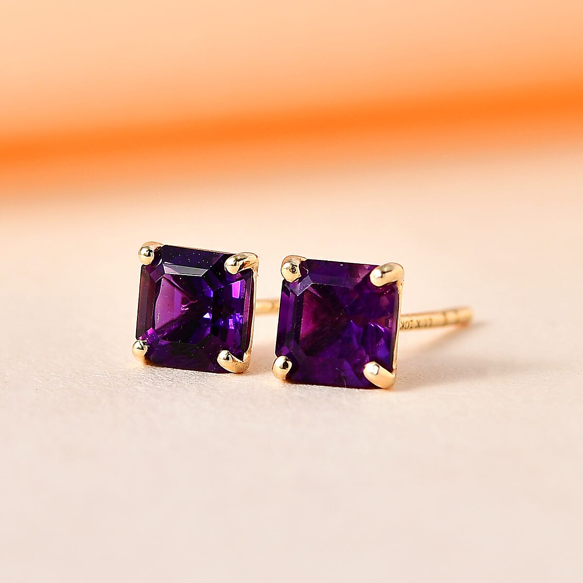 AAA Moroccan Amethyst 1.15 ctw Solitaire Stud Earrings in 10K Yellow Gold image number 1