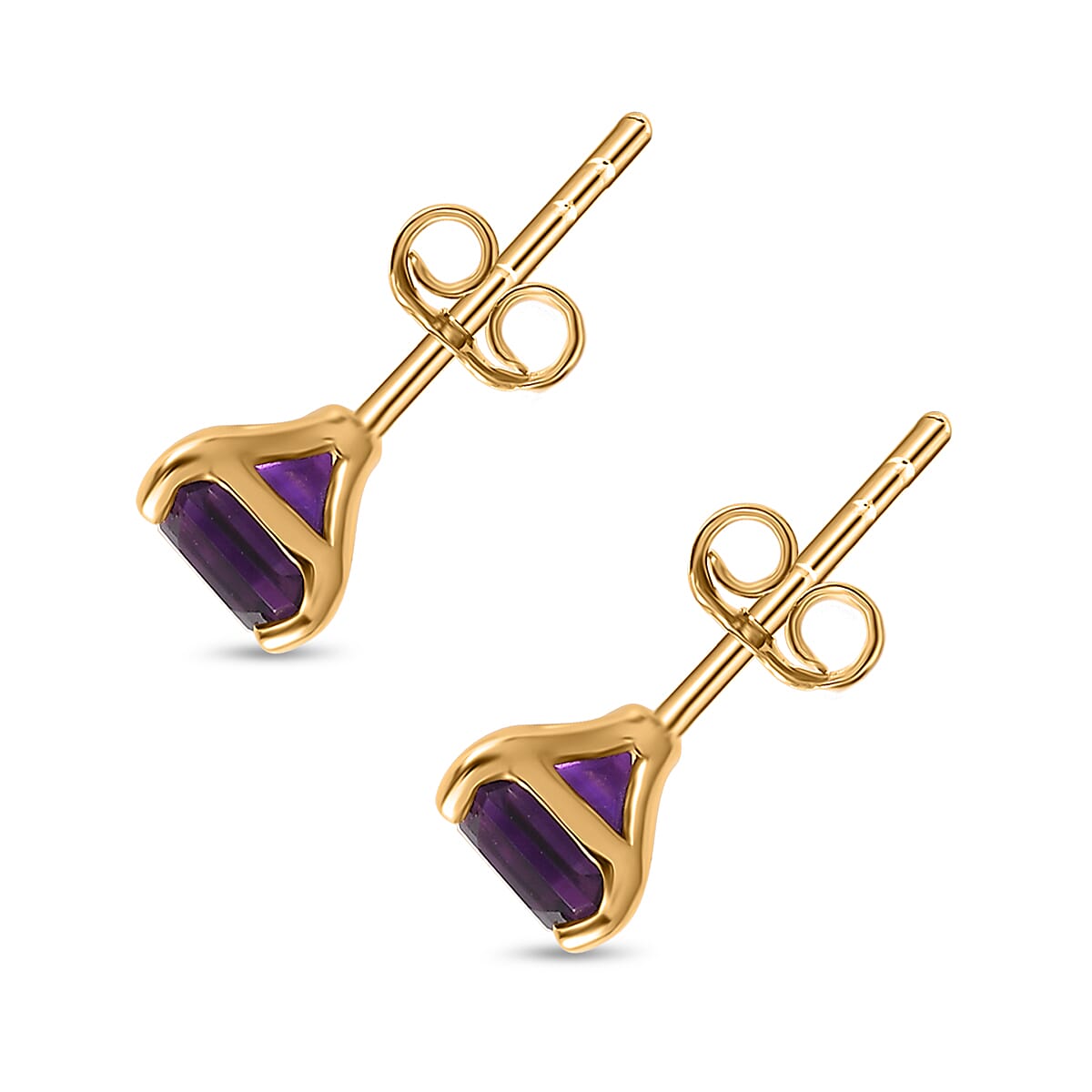 AAA Moroccan Amethyst 1.15 ctw Solitaire Stud Earrings in 10K Yellow Gold image number 4