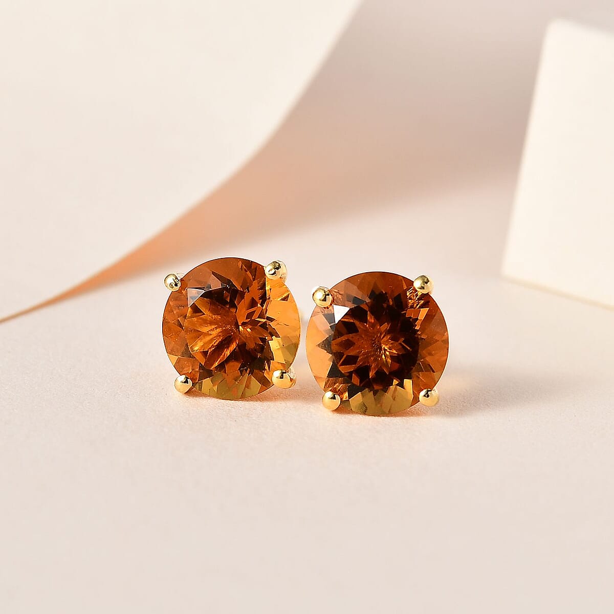 Premium Mocha Scapolite Solitaire Stud Earrings in Vermeil Yellow Gold Over Sterling Silver 3.25 ctw image number 1