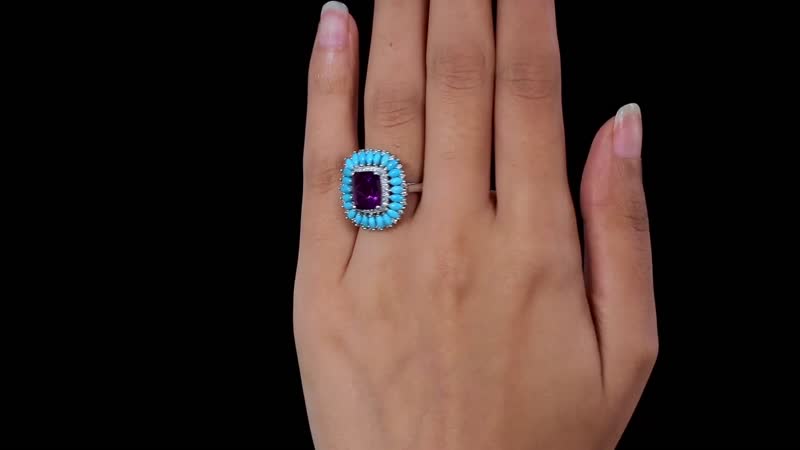 Premium Mashamba Amethyst and Multi Gemstone Cocktail Ring in Platinum Over Sterling Silver (Size 7.0) 5.40 ctw