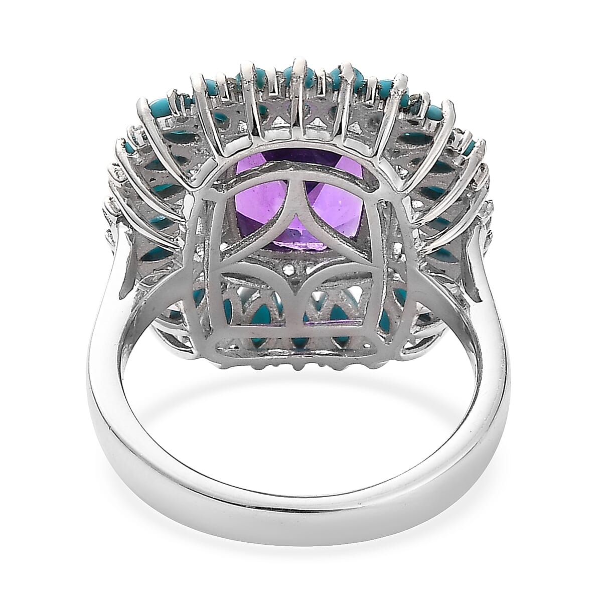 Premium Mashamba Amethyst and Multi Gemstone Floral Ring in Platinum Over Sterling Silver (Size 10.0) 5.40 ctw