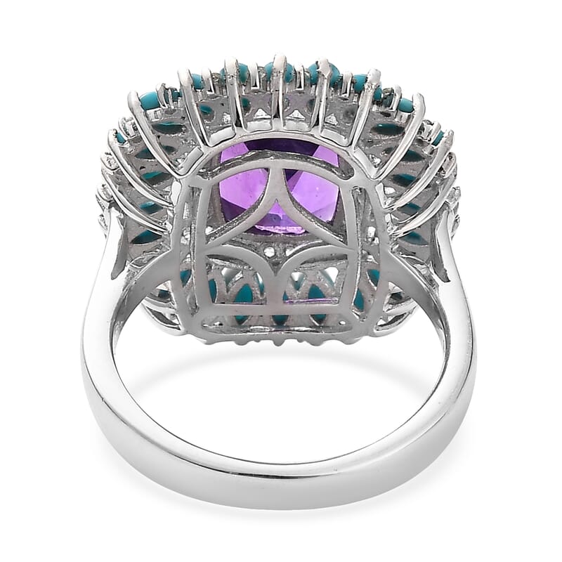 Premium Mashamba Amethyst and Multi Gemstone Floral Ring in Platinum Over Sterling Silver (Size 10.0) 5.40 ctw