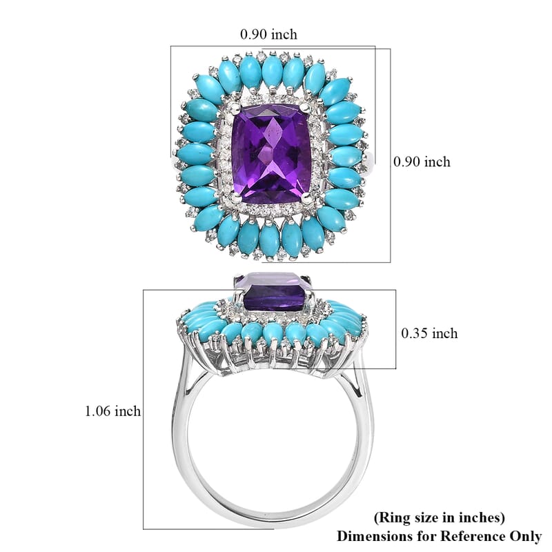 Premium Mashamba Amethyst and Multi Gemstone Floral Ring in Platinum Over Sterling Silver (Size 10.0) 5.40 ctw