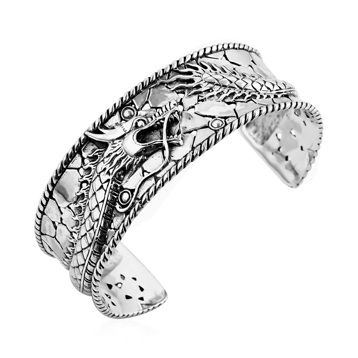 Bali Legacy Sterling Silver Dragon Cuff Bracelet (7.25 In) 35.10 Grams image number 3