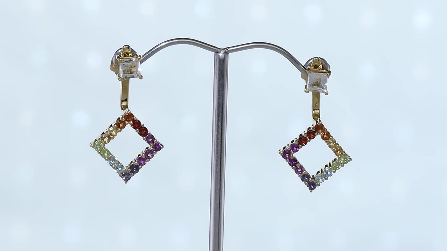 White Topaz, Multi Gemstone Fancy Earrings in 18K Vermeil YG Over Sterling Silver 2.20 ctw