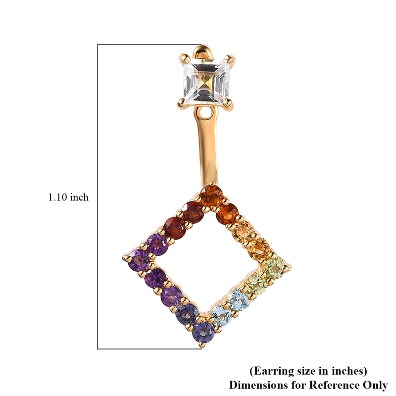 White Topaz and Multi Gemstone 2.20 ctw Fancy Earrings in 18K Vermeil Yellow Gold Over Sterling Silver