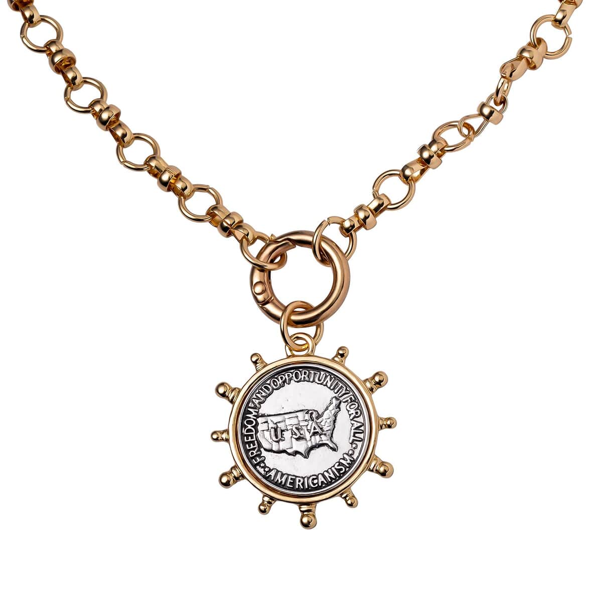 United States Half Dollar Coin Necklace 20 Inches in Silvertone and Goldtone image number 0