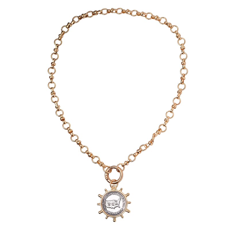 United States Half Dollar Coin Necklace 20 Inches in Silvertone and Goldtone