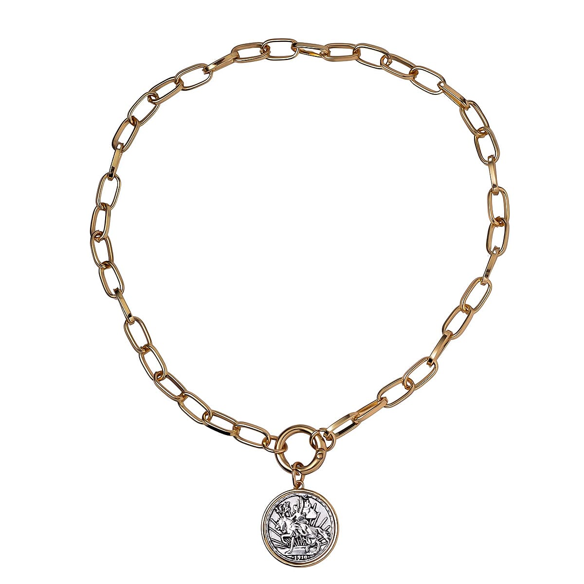 1910 Mexico Peso Coin Necklace 20 Inches in Silvertone and Goldtone image number 2