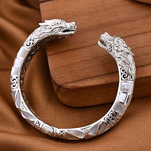 Mother of Pearl 0.44 ctw Bangle Bracelet in Sterling Silver (7.5 In) (46.54 g)