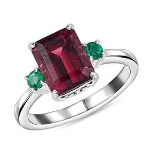 Certified & Appraised Rhapsody 950 Platinum AAAA Ouro Fino Rubellite and AAAA Boyaca Colombian Emerald Ring (Size 9.0) 6.10 Grams 2.50 ctw