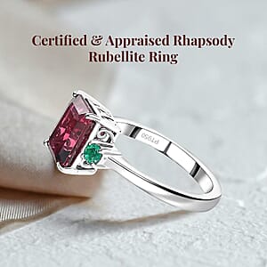Certified Rhapsody AAAA Ouro Fino Rubellite, AAAA Boyaca Colombian Emerald Ring in 950 Platinum 2.50 ctw (Size 9.0)