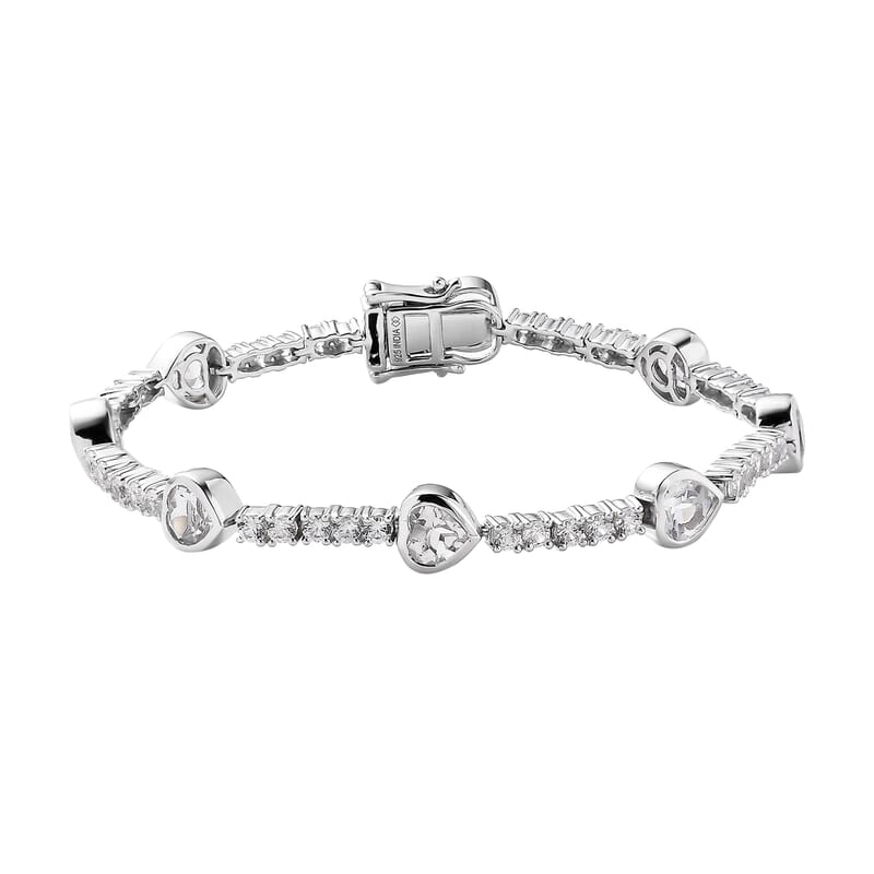 White Topaz and White Zircon 10.30 ctw Cluster Bracelet in Rhodium Over Sterling Silver (7.00 In)