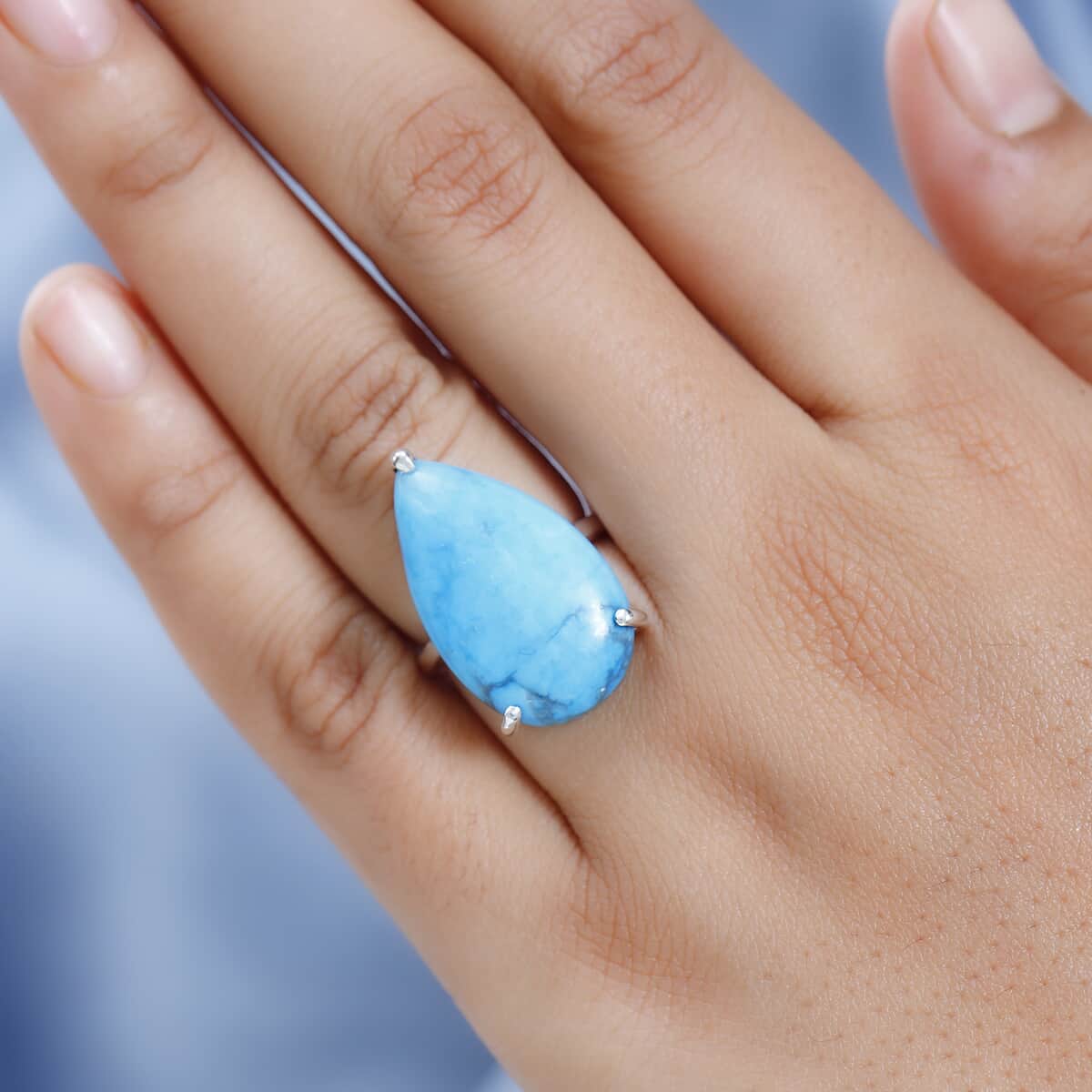 Blue Howlite Solitaire Ring in Sterling Silver (Size 7.0) 16.35 ctw image number 2