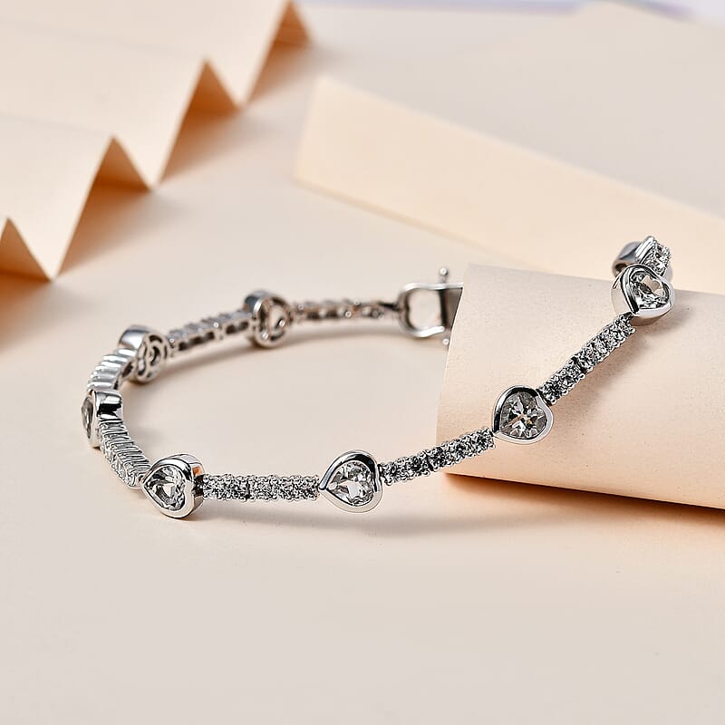 White Topaz and White Zircon 11.25 ctw Cluster Bracelet in Rhodium Over Sterling Silver (7.50 In)