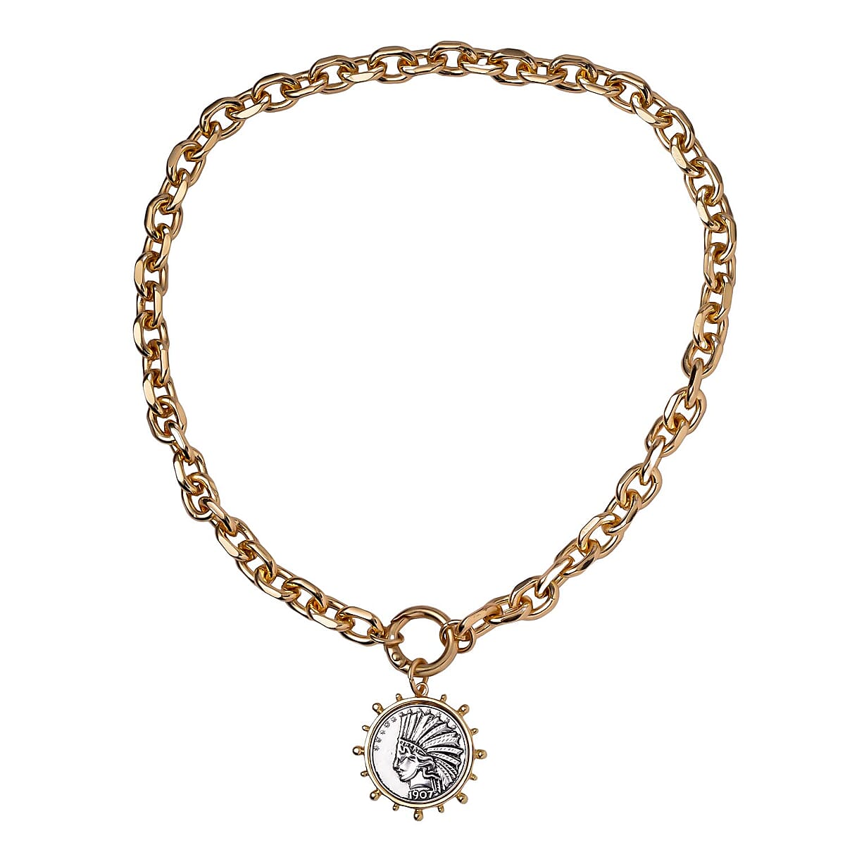 Lady Liberty Coin Necklace 20 Inches Pendant in Silvertone and Goldtone image number 2