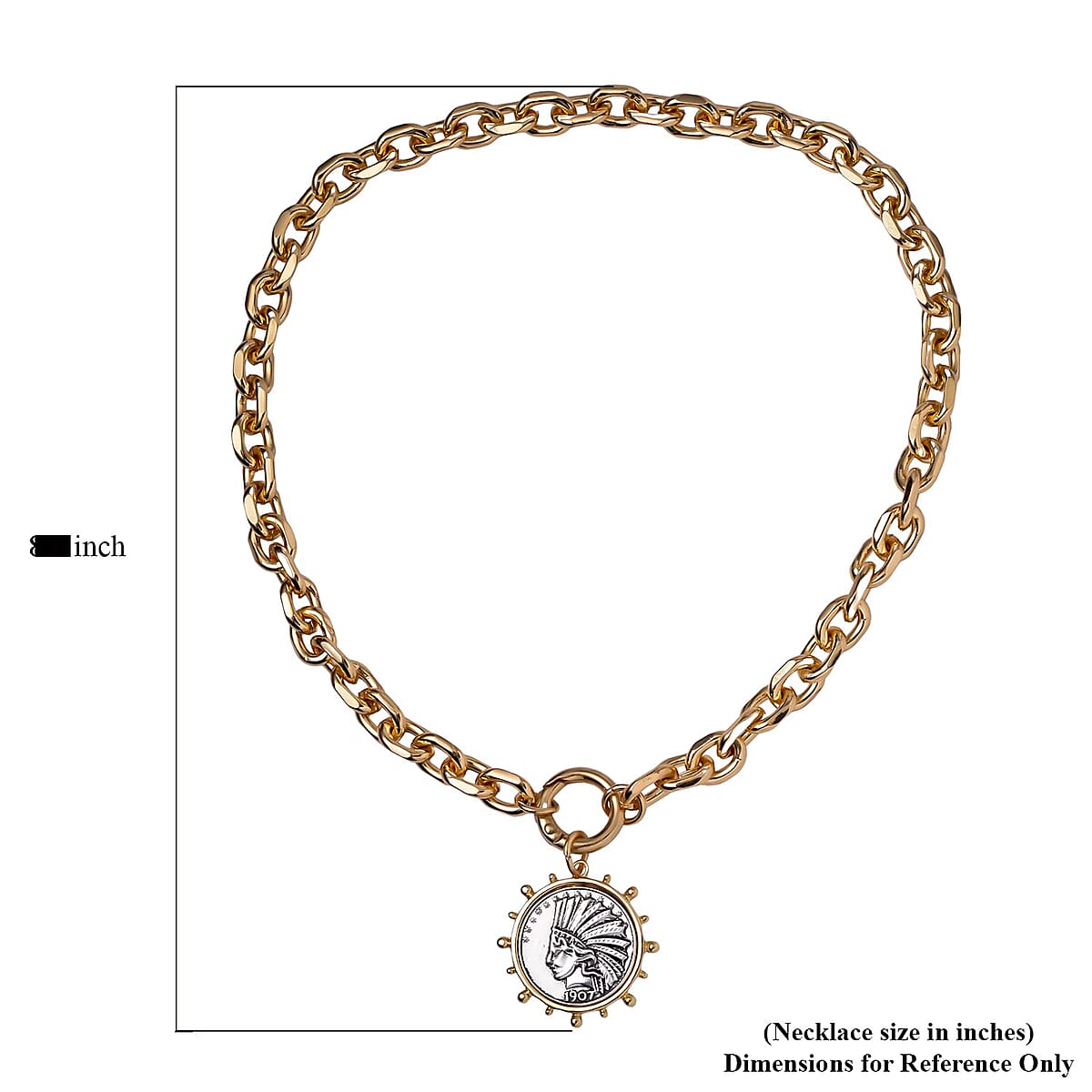 Lady Liberty Coin Necklace 20 Inches Pendant in Silvertone and Goldtone image number 4