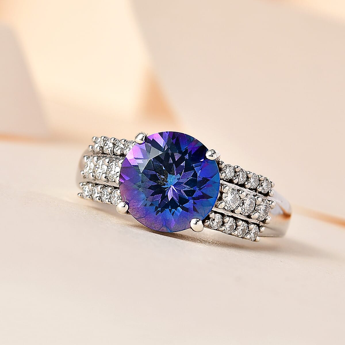 Brazilian Blue Petalite and Moissanite Ring in Platinum Over Sterling Silver (Size 10.0) 2.65 ctw image number 1