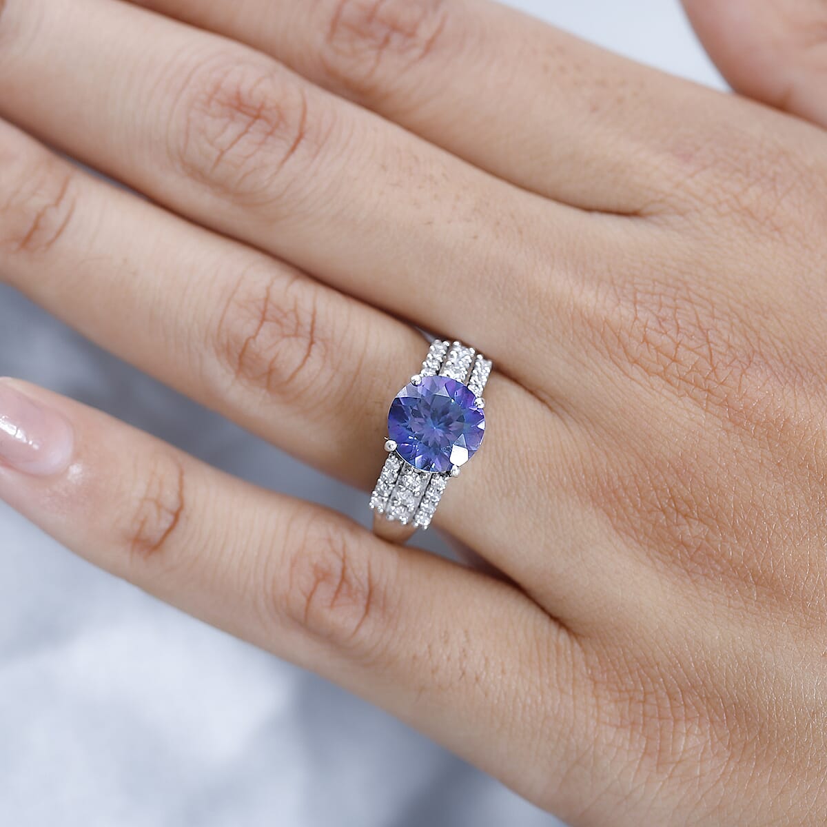 Brazilian Blue Petalite and Moissanite Ring in Platinum Over Sterling Silver (Size 10.0) 2.65 ctw image number 2