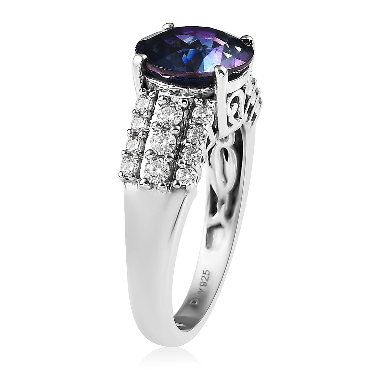 Brazilian Blue Petalite and Moissanite Ring in Platinum Over Sterling Silver (Size 10.0) 2.65 ctw image number 3