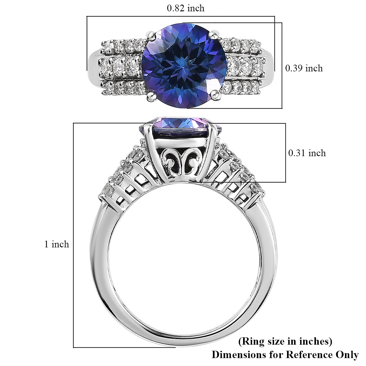 Brazilian Blue Petalite and Moissanite Ring in Platinum Over Sterling Silver (Size 10.0) 2.65 ctw image number 5