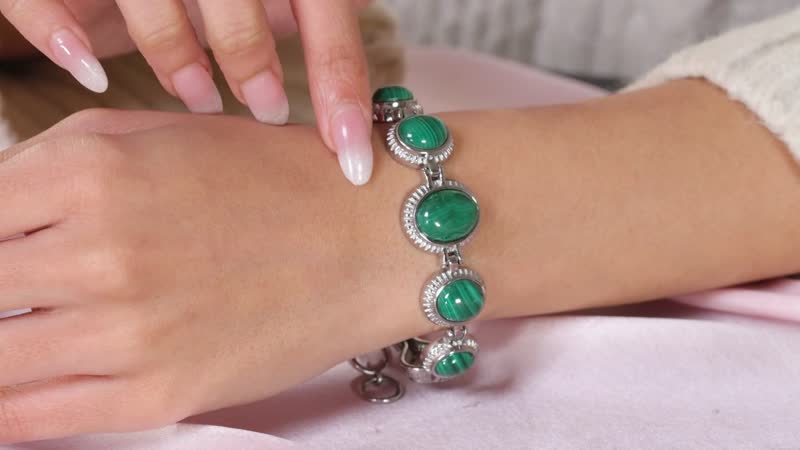 African Malachite Bracelet in Stainless Steel (6.50 In) 28.30 ctw