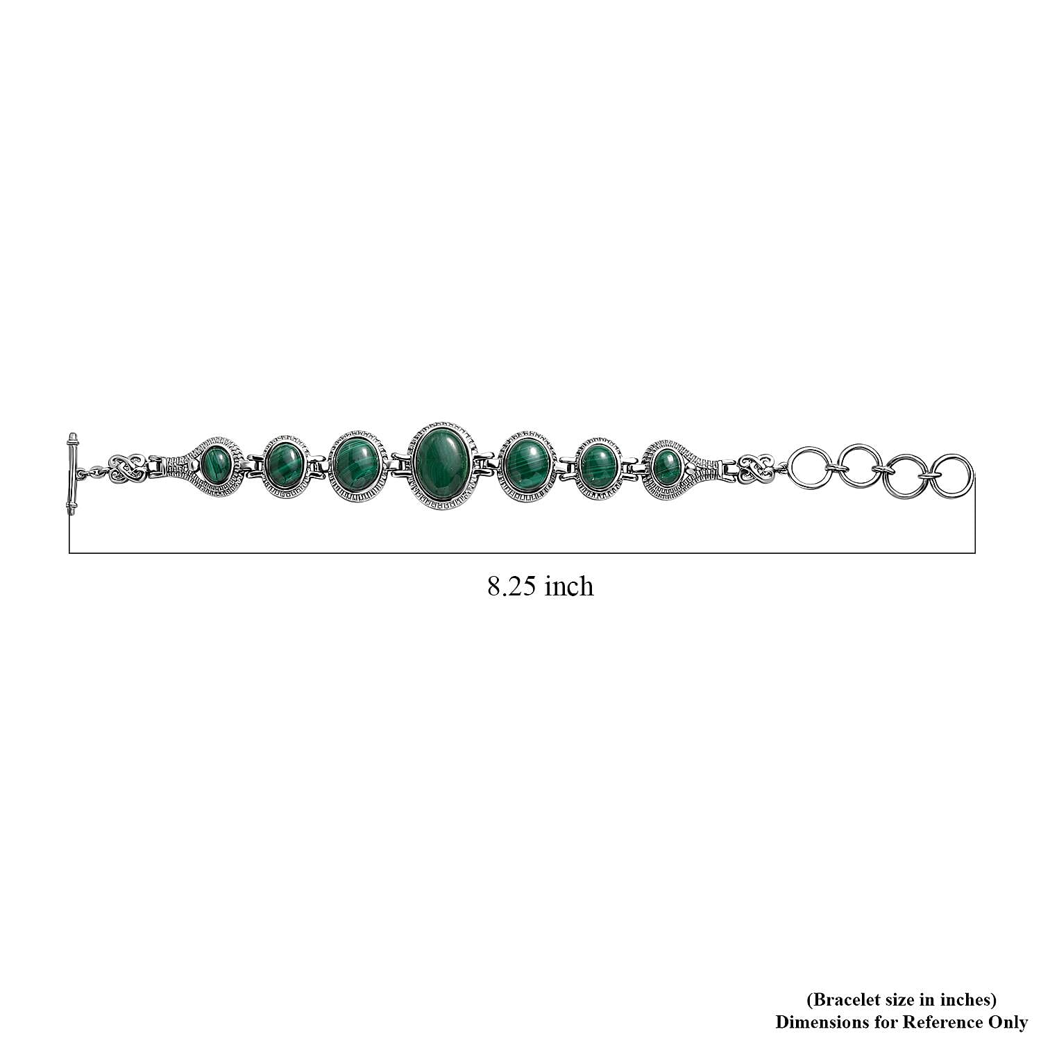 African Malachite Bracelet in Stainless Steel (6.50 In) 28.30 ctw