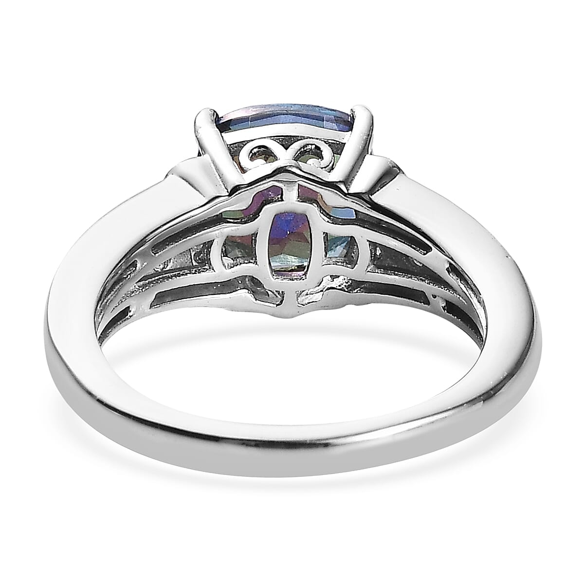 Blue Petalite and Moissanite Ring in Platinum Over Sterling Silver (Size 10.0) 2.10 ctw image number 4