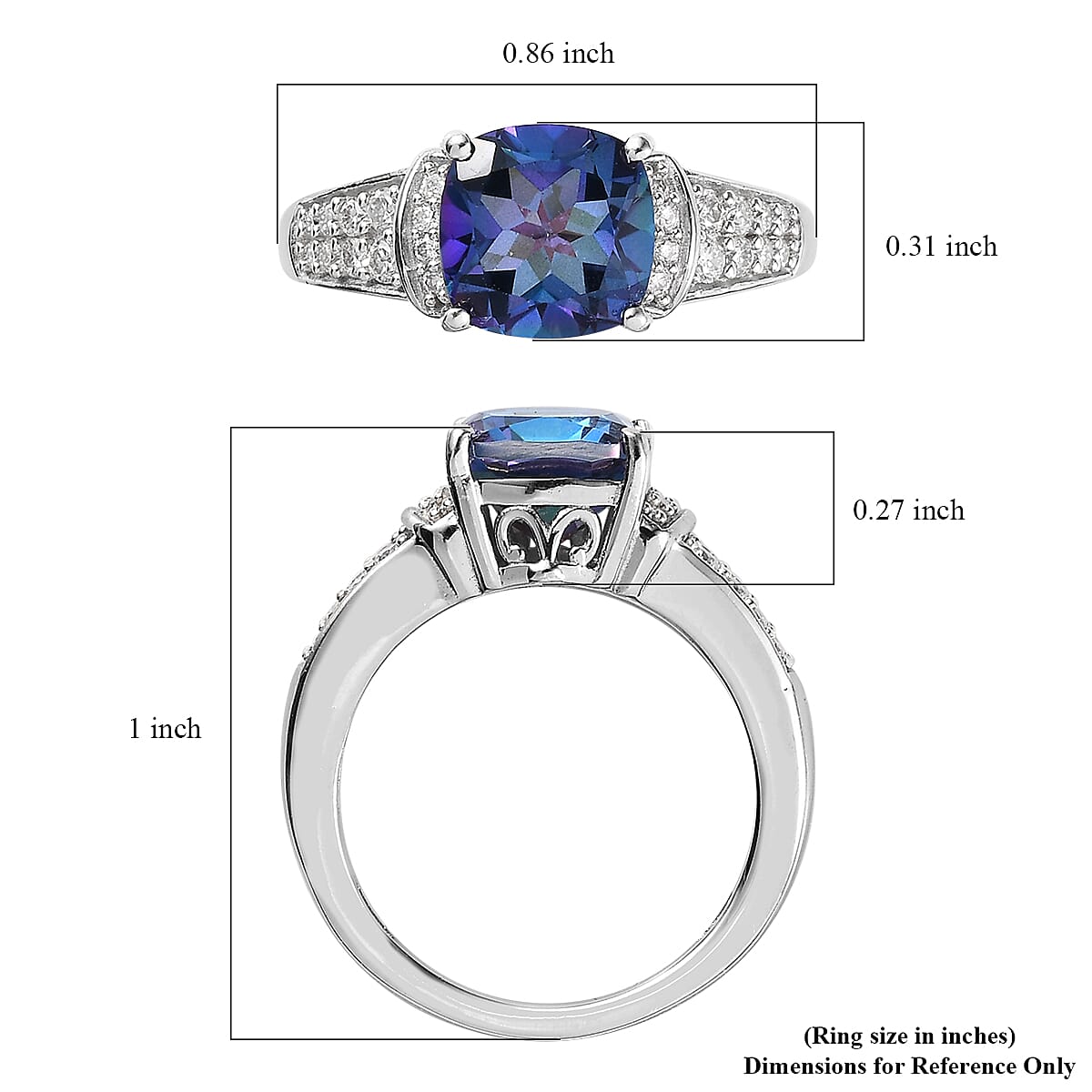Blue Petalite and Moissanite Ring in Platinum Over Sterling Silver (Size 10.0) 2.10 ctw image number 5