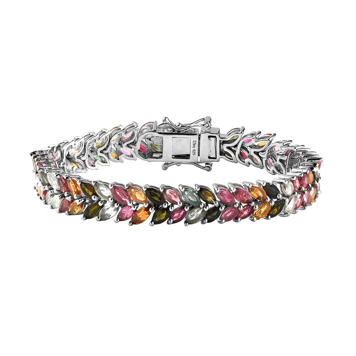 Multi-Tourmaline 2 Row Bracelet in Platinum Over Sterling Silver (6.50 In) 11.40 ctw image number 0