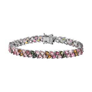 Multi-Tourmaline 2 Row Bracelet in Platinum Over Sterling Silver (6.50 In) 11.40 ctw