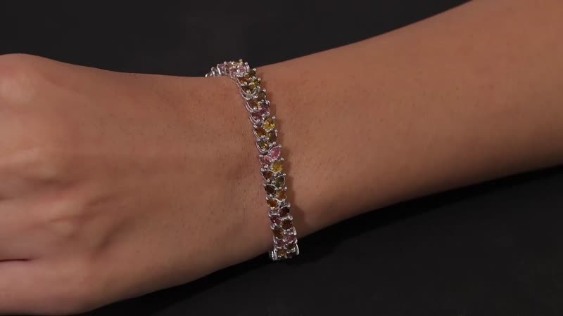 Multi-Tourmaline 2 Row Bracelet in Platinum Over Sterling Silver (6.50 In) 11.40 ctw