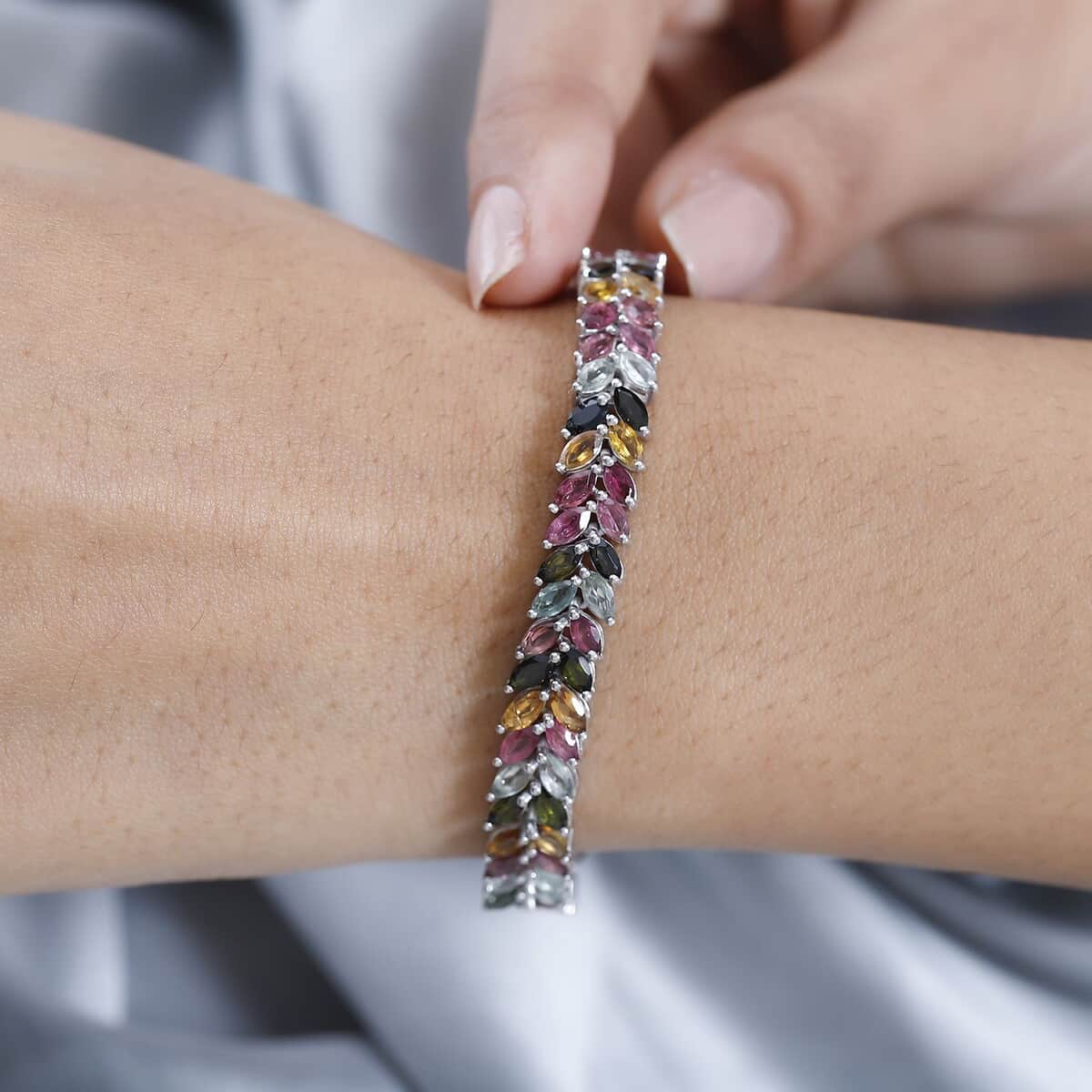 Multi-Tourmaline 2 Row Bracelet in Platinum Over Sterling Silver (6.50 In) 11.40 ctw image number 2