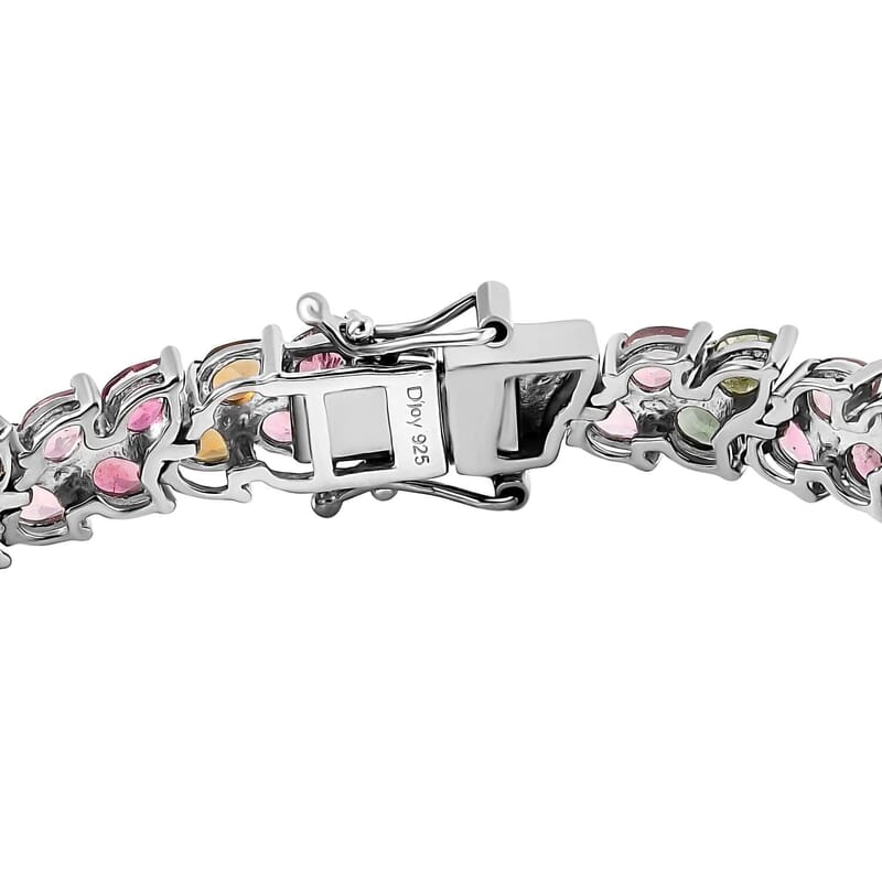 Multi-Tourmaline 2 Row Bracelet in Platinum Over Sterling Silver (6.50 In) 11.40 ctw