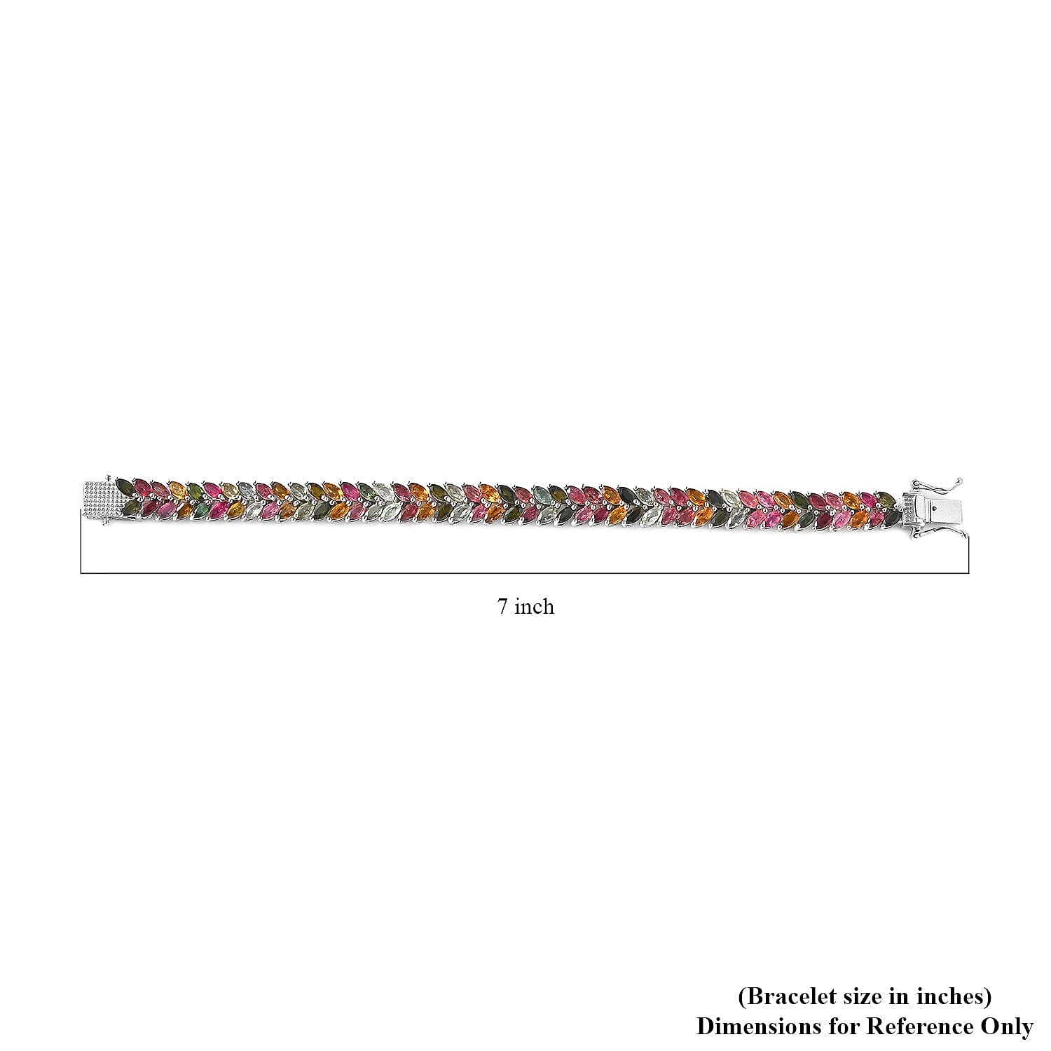 Multi-Tourmaline 2 Row Bracelet in Platinum Over Sterling Silver (6.50 In) 11.40 ctw