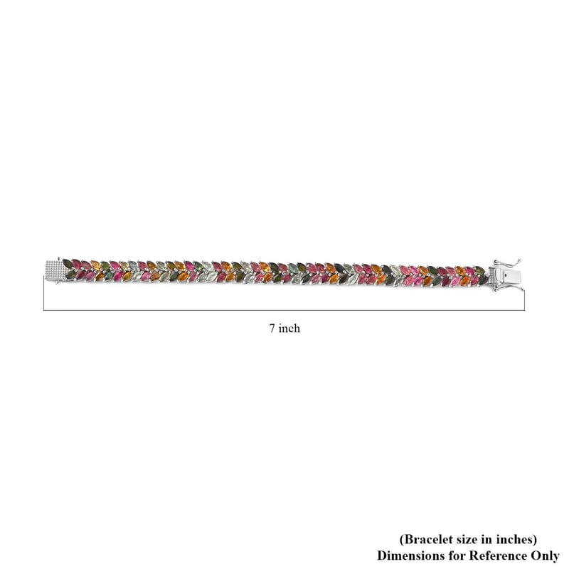 Multi-Tourmaline 2 Row Bracelet in Platinum Over Sterling Silver (6.50 In) 11.40 ctw