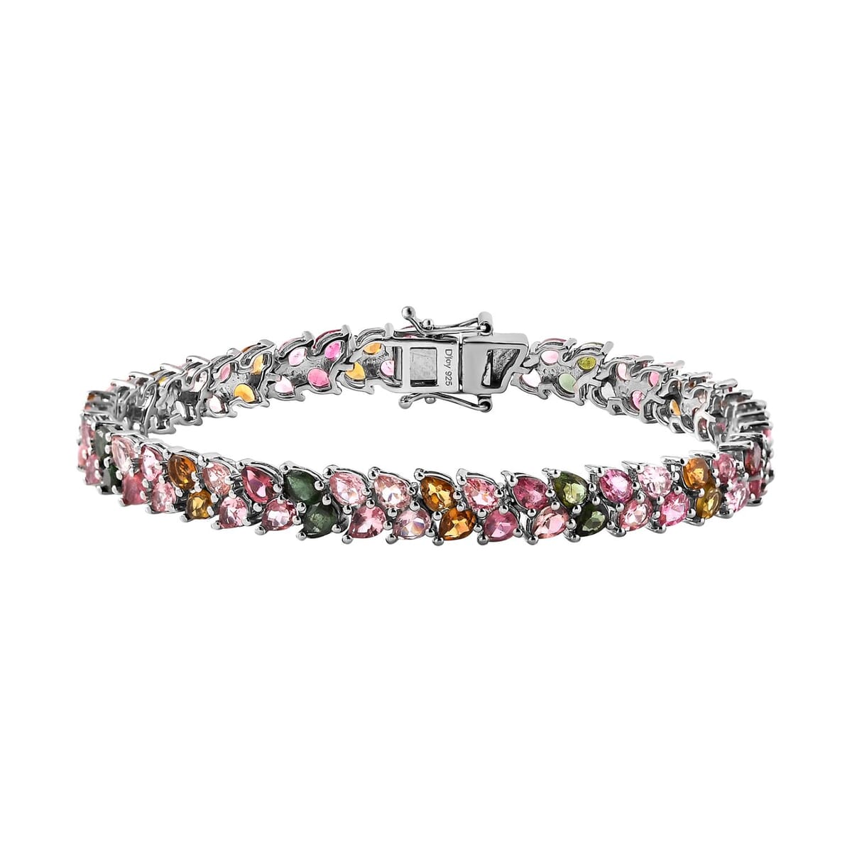 Multi-Tourmaline 2 Row Bracelet in Platinum Over Sterling Silver (7.25 In) 12.65 ctw image number 0
