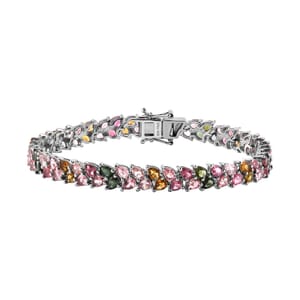 Multi-Tourmaline 2 Row Bracelet in Platinum Over Sterling Silver (7.25 In) 12.65 ctw
