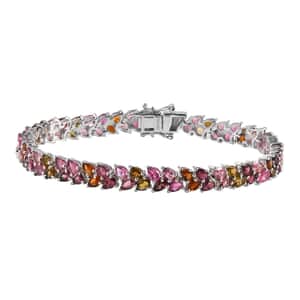 Multi-Tourmaline 2 Row Bracelet in Platinum Over Sterling Silver (8.00 In) 13.80 ctw