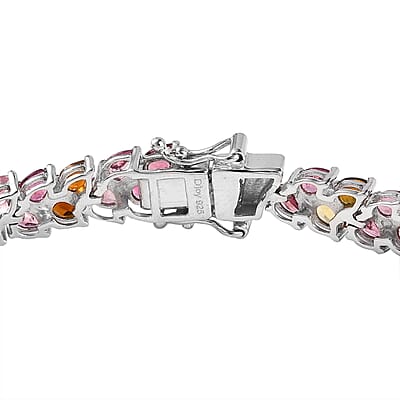 Multi-Tourmaline 2 Row Bracelet in Platinum Over Sterling Silver (8.00 In) 13.80 ctw