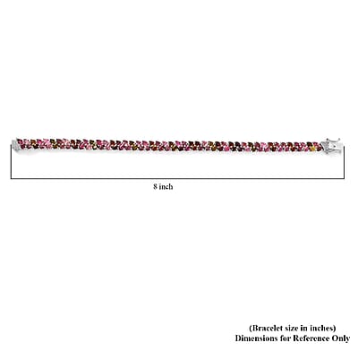 Multi-Tourmaline 2 Row Bracelet in Platinum Over Sterling Silver (8.00 In) 13.80 ctw