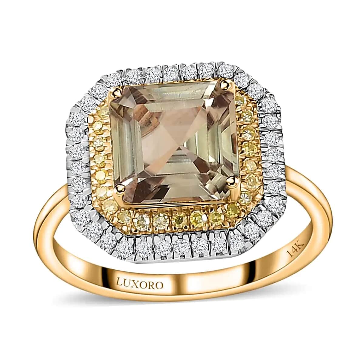 Luxoro 14K Yellow Gold AAA Turkizite, I1-I2 Natural Yellow and White Diamond Double Halo Ring (Size 10.0) 3.10 ctw image number 0