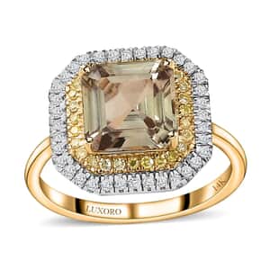 Luxoro 14K Yellow Gold AAA Turkizite, I1-I2 Natural Yellow and White Diamond Double Halo Ring (Size 10.0) 3.10 ctw