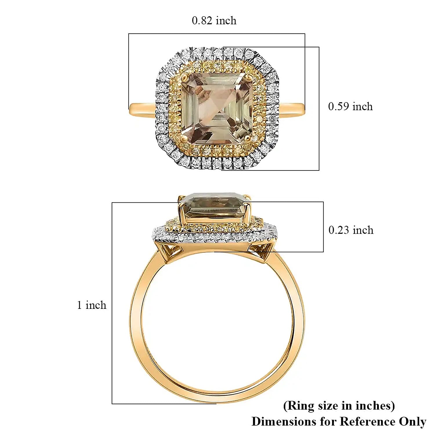 Luxoro AAA Turkizite, I1-I2 Natural Yellow and White Diamond 3.10 ctw Double Halo Ring in 14K Yellow Gold (Size 10.0)