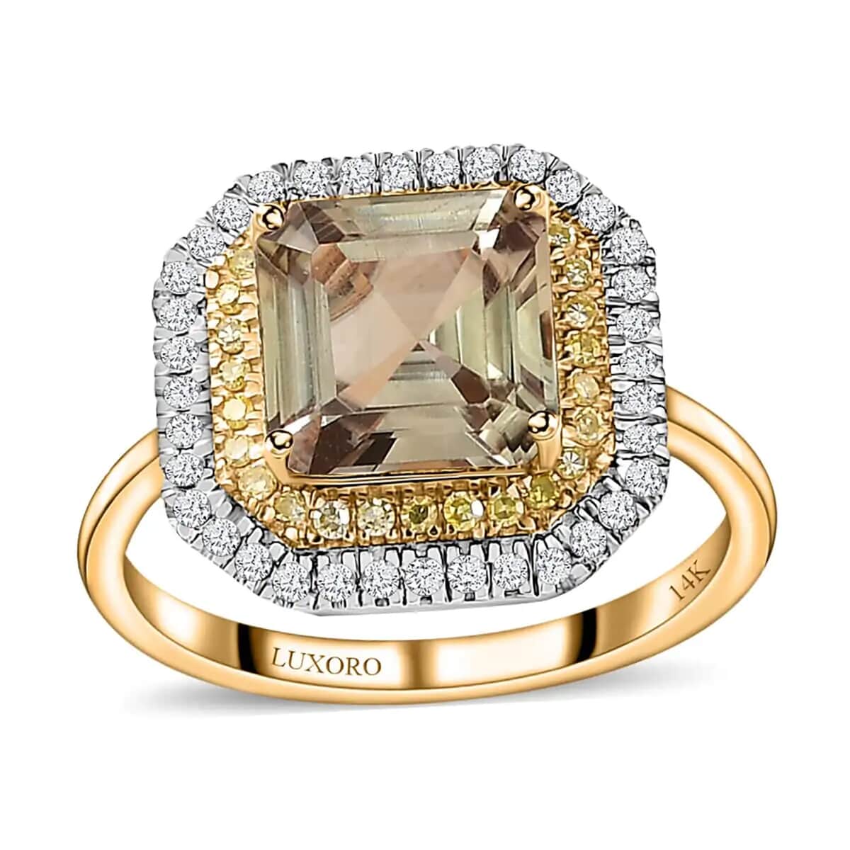 Luxoro AAA Turkizite, I1-I2 Natural Yellow and White Diamond 3.10 ctw Double Halo Ring in 14K Yellow Gold (Size 7.0) image number 0