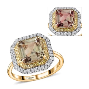 Luxoro AAA Turkizite, I1-I2 Natural Yellow and White Diamond 3.10 ctw Double Halo Ring in 14K Yellow Gold (Size 9.0)