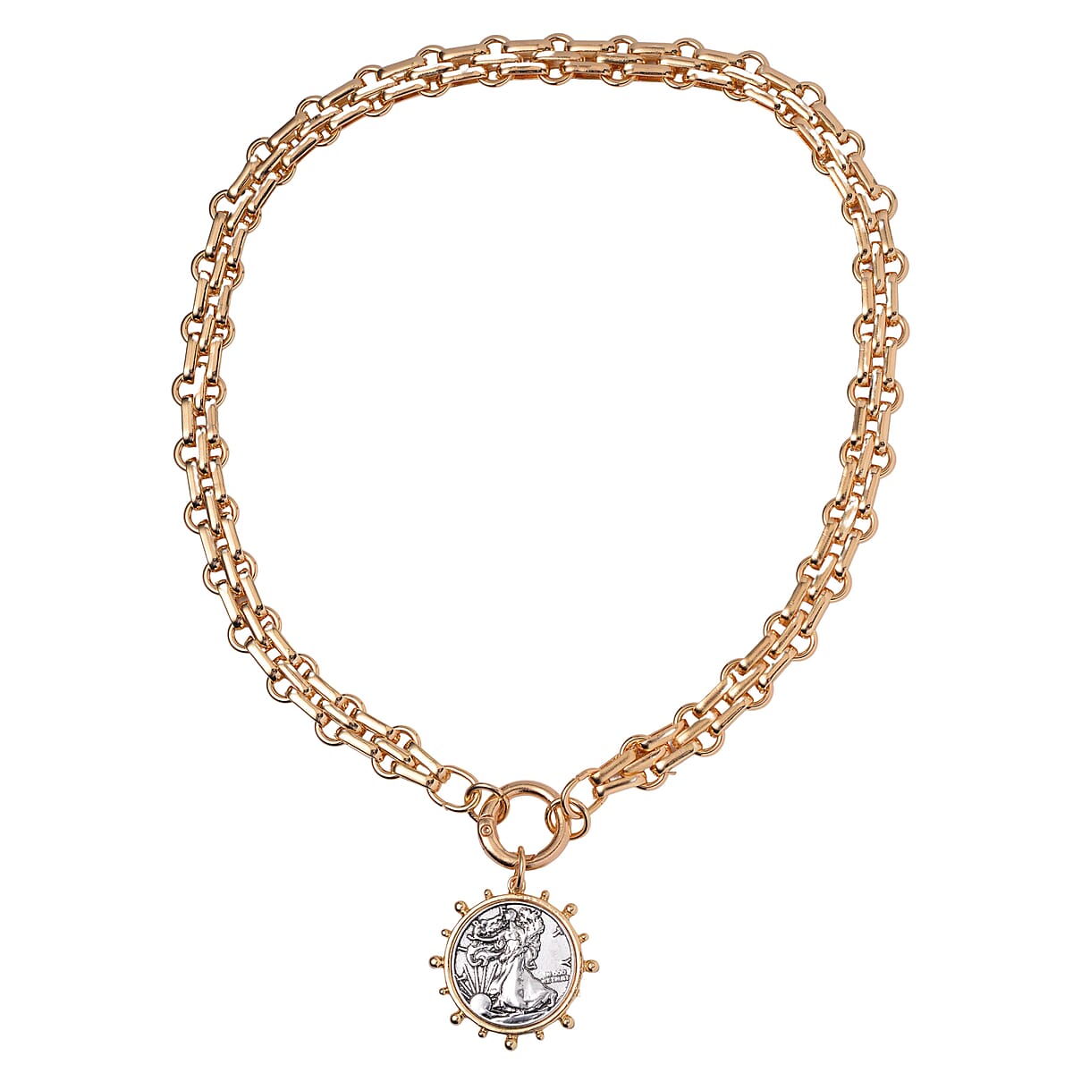 Waling Liberty Half dollar Coin Necklace 20 Inches in Silvertone and Goldtone image number 2