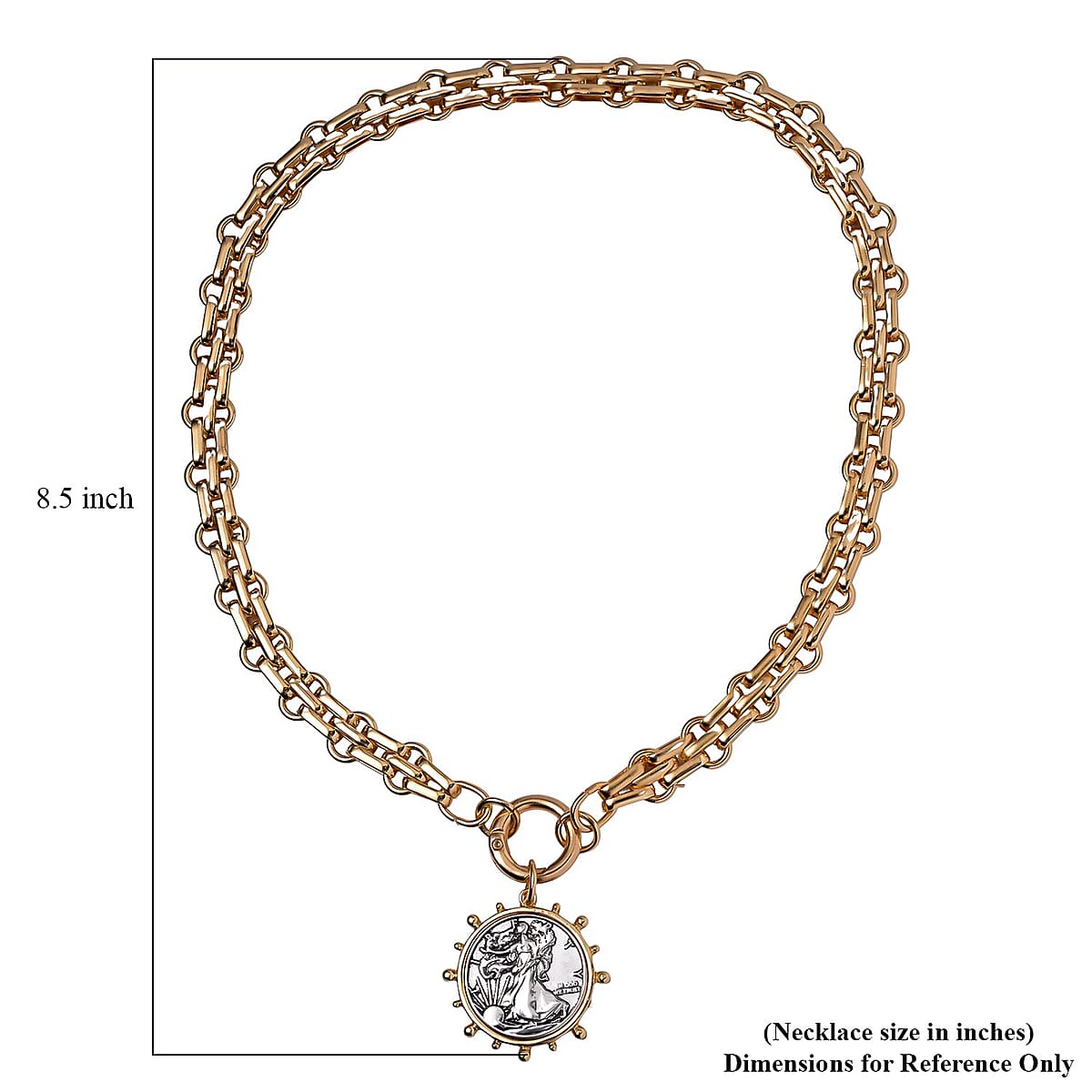 Waling Liberty Half dollar Coin Necklace 20 Inches in Silvertone and Goldtone image number 4
