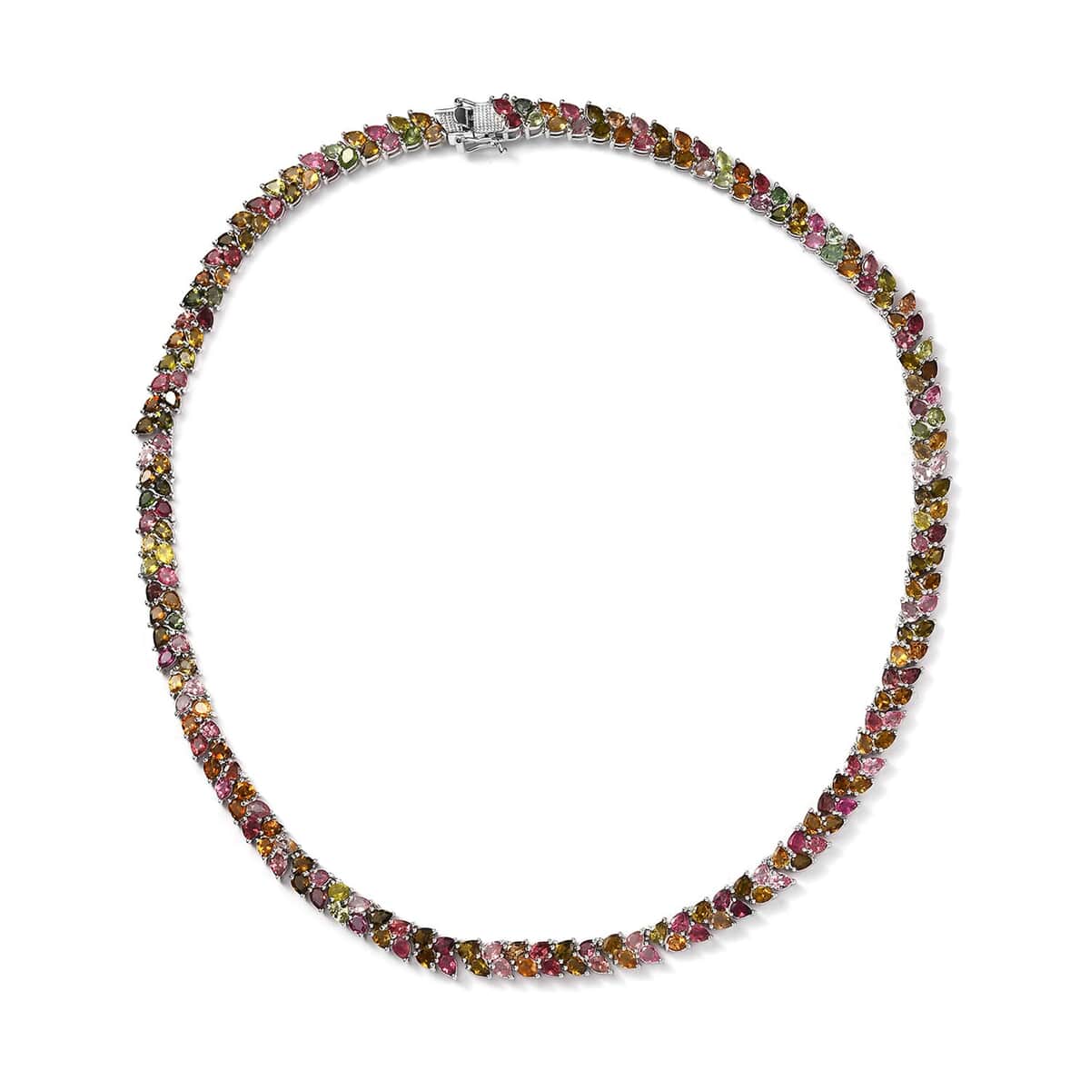 Multi-Tourmaline 2 Row Necklace 18 Inches in Platinum Over Sterling Silver 34.20 ctw image number 0