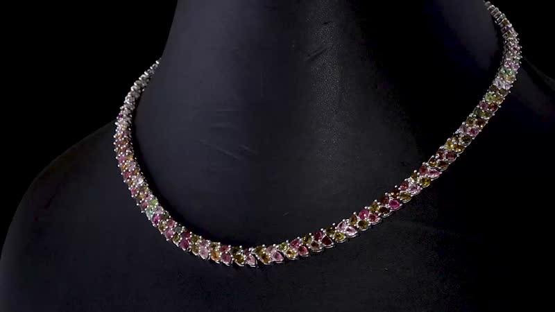 TLV Multi-Tourmaline 2 Row Necklace (18 Inches) in Platinum Over Sterling Silver 34.20 ctw